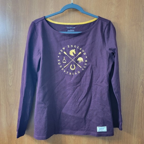 Talbots Authentic Tee Equestrian Club Dark Burgundy/Gold Size Small - Picture 2 of 8